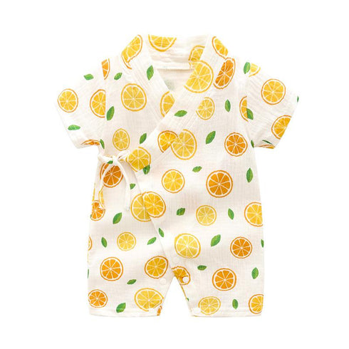 Summer short sleeve kimono baby breathable crepe print jumpsuit